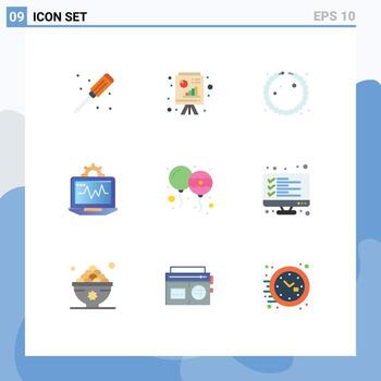 Editable Vector Line Pack of 9 Simple Flat Colors of holi balloon bracelet computing computer Editable Vector Design Elements