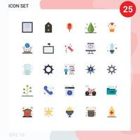 Mobile Interface Flat Color Set of 25 Pictograms of cake invert metal design decoration Editable Vector Design Elements