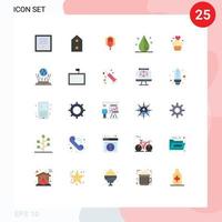 Mobile Interface Flat Color Set of 25 Pictograms of cake invert metal design decoration Editable Vector Design Elements