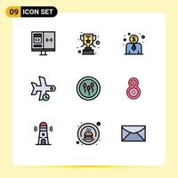 Set of 9 Modern UI Icons Symbols Signs for chemistry biochemistry employee cost transportation plane Editable Vector Design Elements