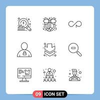 Pack of 9 creative Outlines of down padlock coin locked body Editable Vector Design Elements