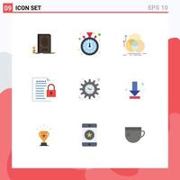 9 User Interface Flat Color Pack of modern Signs and Symbols of management padlock circle file data Editable Vector Design Elements