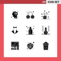 9 Thematic Vector Solid Glyphs and Editable Symbols of tie love audio heart song Editable Vector Design Elements