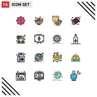 16 Universal Flat Color Filled Line Signs Symbols of chat yarn acting rope camping Editable Creative Vector Design Elements