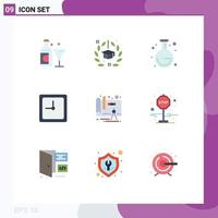 9 Universal Flat Color Signs Symbols of plan architecture university time clock Editable Vector Design Elements