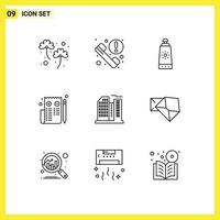 Set of 9 Commercial Outlines pack for real building beach web edit Editable Vector Design Elements