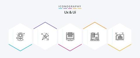 Ux And Ui 25 Line icon pack including site map. map. dpi. laptop. development vector