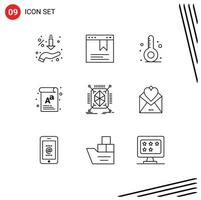 Group of 9 Modern Outlines Set for prototyping board beach font letter Editable Vector Design Elements