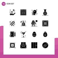 Group of 16 Modern Solid Glyphs Set for work fire creative sport mind Editable Vector Design Elements