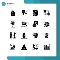 Pack of 16 creative Solid Glyphs of seo sync data connection local Editable Vector Design Elements