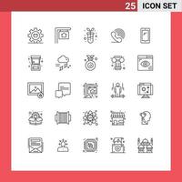 Set of 25 Vector Lines on Grid for phone ring sign receiver call Editable Vector Design Elements