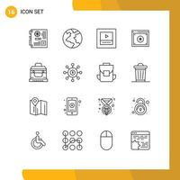 Modern Set of 16 Outlines and symbols such as box online layout law copyright Editable Vector Design Elements