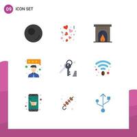 Group of 9 Modern Flat Colors Set for coffee security summer key review Editable Vector Design Elements