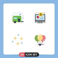 Modern Set of 4 Flat Icons and symbols such as bus screen camping display sky Editable Vector Design Elements