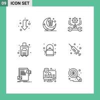 9 Universal Outlines Set for Web and Mobile Applications breakfast travel cresent summer tools Editable Vector Design Elements