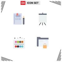 Set of 4 Modern UI Icons Symbols Signs for book school pencil stand data Editable Vector Design Elements