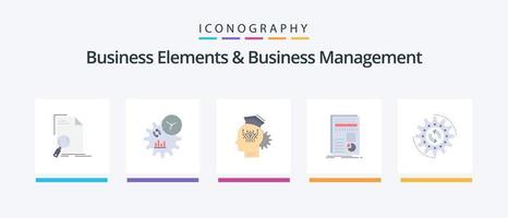 Business Elements And Business Managment Flat 5 Icon Pack Including report. data. process. business. smart. Creative Icons Design vector