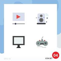 Set of 4 Vector Flat Icons on Grid for cinema display speaker iot joystick Editable Vector Design Elements