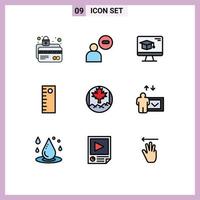 Mobile Interface Filledline Flat Color Set of 9 Pictograms of flag canada less tool graduation Editable Vector Design Elements