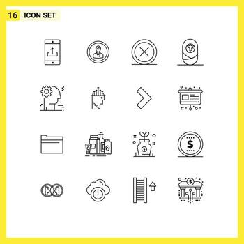 Group of 16 Outlines Signs and Symbols for baby exit man delete cancel Editable Vector Design Elements
