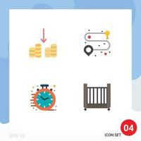 Group of 4 Modern Flat Icons Set for cash office point fast bed Editable Vector Design Elements