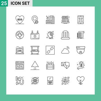 editable vector línea paquete de 25 sencillo líneas de qr móvil fábrica código educación editable vector diseño elementos