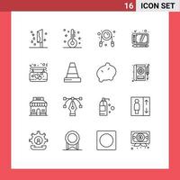 Universal Icon Symbols Group of 16 Modern Outlines of board tablet thermometer draw gym Editable Vector Design Elements