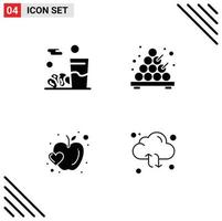 4 Solid Glyph concept for Websites Mobile and Apps drink heart kareem takoyaki cloud Editable Vector Design Elements