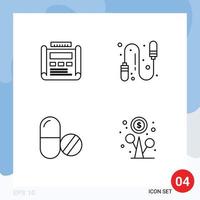 Pack of 4 creative Filledline Flat Colors of blueprint medical drawing fitness tablet Editable Vector Design Elements