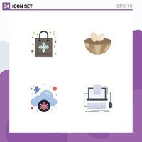 Modern Set of 4 Flat Icons Pictograph of christmas infected hand bag egg malware Editable Vector Design Elements