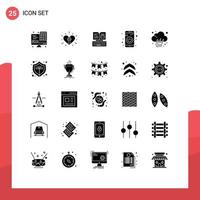 Group of 25 Modern Solid Glyphs Set for journalist turn off easter switch facebook Editable Vector Design Elements