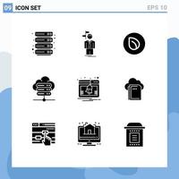 Set of 9 Modern UI Icons Symbols Signs for notice web peer coin server connection database Editable Vector Design Elements