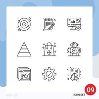 Pack of 9 creative Outlines of easter structure sheet pyramid investment Editable Vector Design Elements