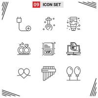 User Interface Pack of 9 Basic Outlines of member love easter wedding ring Editable Vector Design Elements