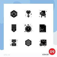 9 Universal Solid Glyph Signs Symbols of rank badge wedding army learning Editable Vector Design Elements