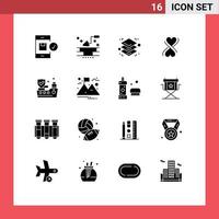 Pack of 16 Modern Solid Glyphs Signs and Symbols for Web Print Media such as protection ship wall typography heart Editable Vector Design Elements