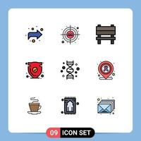 Mobile Interface Filledline Flat Color Set of 9 Pictograms of dna verify chair trust shield Editable Vector Design Elements