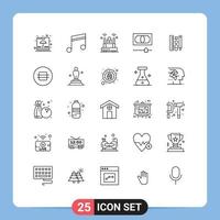 25 User Interface Line Pack of modern Signs and Symbols of pencil money song credit protection Editable Vector Design Elements