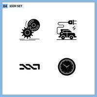 User Interface Pack of 4 Basic Solid Glyphs of cd coin software electric car crypto currency Editable Vector Design Elements