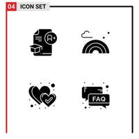 Pack of 4 Modern Solid Glyphs Signs and Symbols for Web Print Media such as document favorite graduation rainbow like Editable Vector Design Elements