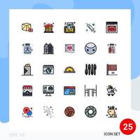 25 lleno línea plano color concepto para sitios web móvil y aplicaciones error procedimiento etiqueta inyección etiqueta editable vector diseño elementos