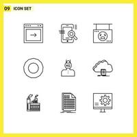 User Interface Pack of 9 Basic Outlines of life bonus configuration action pumpkin Editable Vector Design Elements