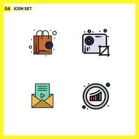 Set of 4 Modern UI Icons Symbols Signs for shop app mail shopping media sms Editable Vector Design Elements
