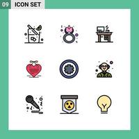 9 Universal Filledline Flat Colors Set for Web and Mobile Applications medicine love letter job calendar heart Editable Vector Design Elements