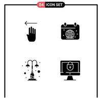 Pictogram Set of 4 Simple Solid Glyphs of finger elements left earth lights Editable Vector Design Elements