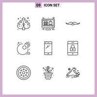 Set of 9 Modern UI Icons Symbols Signs for smart phone meteor moustache astronomy men Editable Vector Design Elements