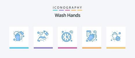 Wash Hands Blue 5 Icon Pack Including hand. washing. washing. medical. timer. Creative Icons Design vector