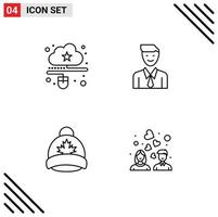 Set of 4 Modern UI Icons Symbols Signs for cloud selection mouse executive cap Editable Vector Design Elements