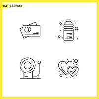 Set of 4 Modern UI Icons Symbols Signs for passport equipment bottle water heart Editable Vector Design Elements