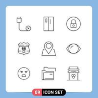 Modern Set of 9 Outlines Pictograph of security shield refrigerator american media player Editable Vector Design Elements